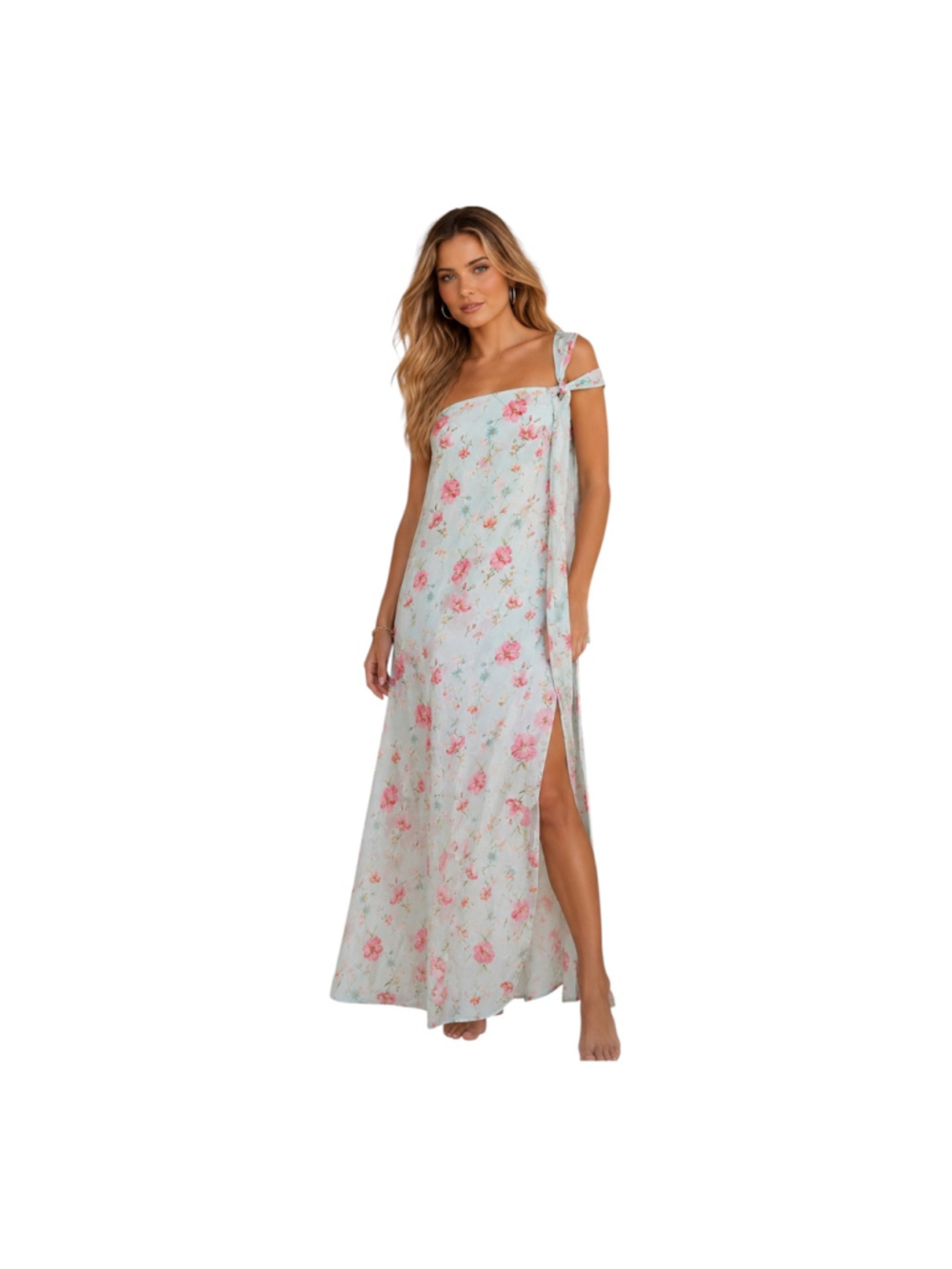 Petal + Pup Eloisa Maxi Dress Blue Floral One Shoulder Tie NWT US 4 AU 8